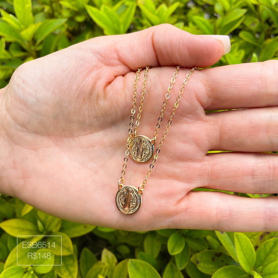 Escapulário São Bento Liso Dourado